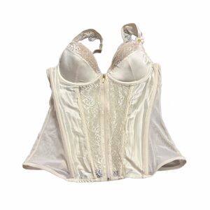 NWOT Y2K European Vintage Lovehoney Lace/Mesh Zip Front Corset (Ivory/Cream) L